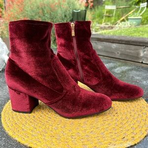 Unisa Red Velvet Ankle Booties